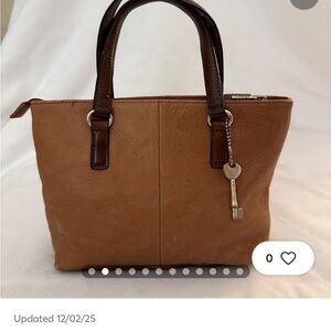 Fossil Tan and Brown Leather Hobo Bag
